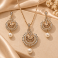Pearl Crescent Crystal Pendant & Earring Set