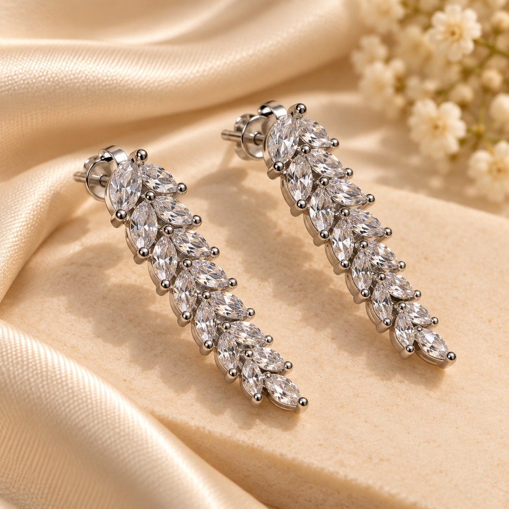 Crystal Leaf Cascade Stud Earrings