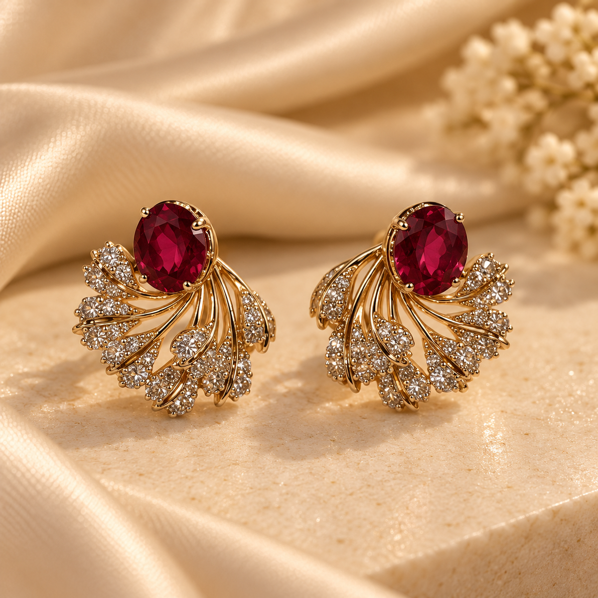 Ruby Fanburst Crystal Earrings