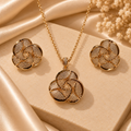 Golden Petal Swirl Pendant & Earring Set