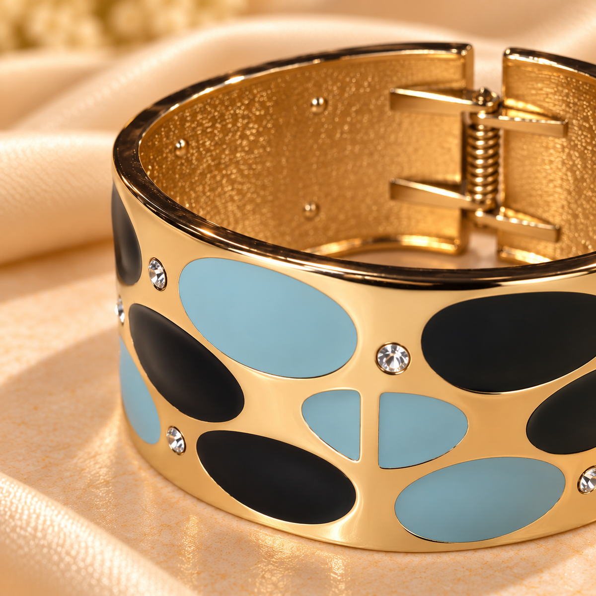 Azure Noir Enamel Gold Cuff Bangle