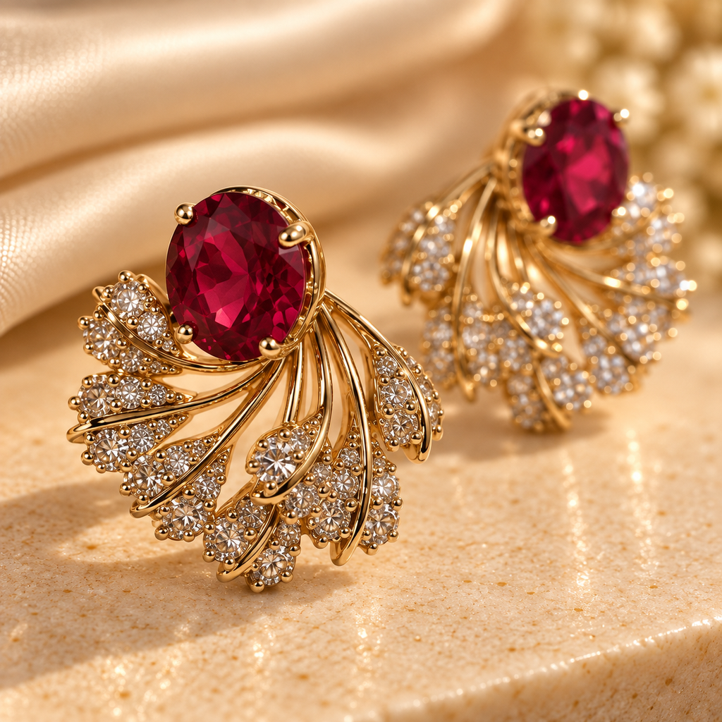 Ruby Fanburst Crystal Earrings