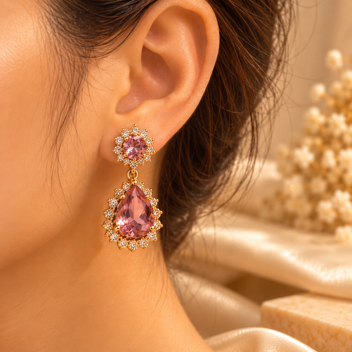 Blush Rose Crystal Teardrop Earrings