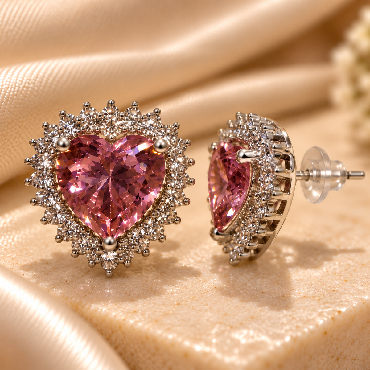Blush Heart Crystal Halo Studs
