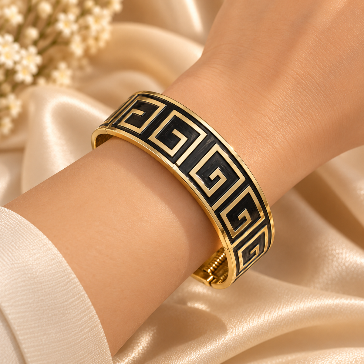 Noir Luxe Greek Key Gold Cuff Bangle