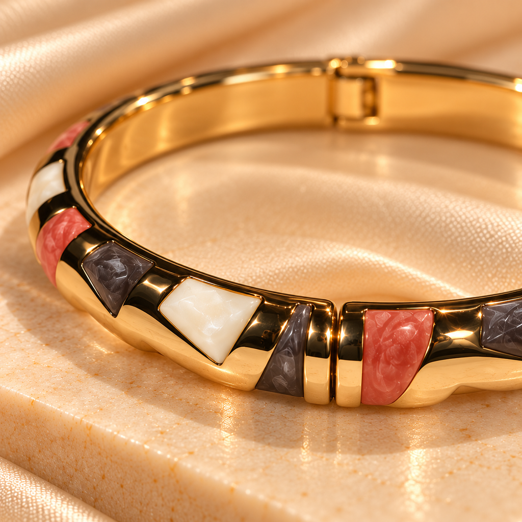 Solara Tricolour Enamel Gold Bangle