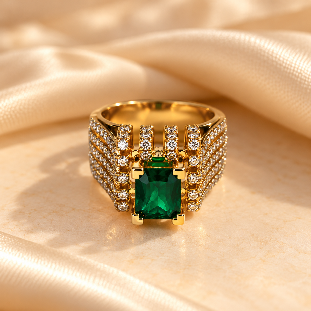 Emerald Royale Gold Crystal Statement Ring