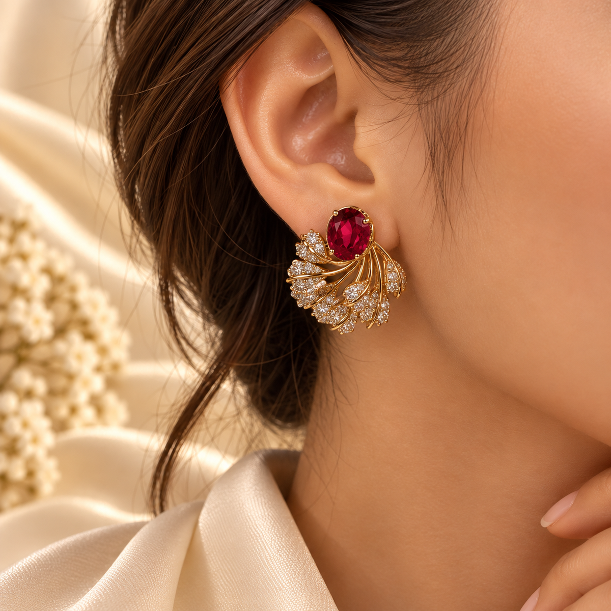 Ruby Fanburst Crystal Earrings