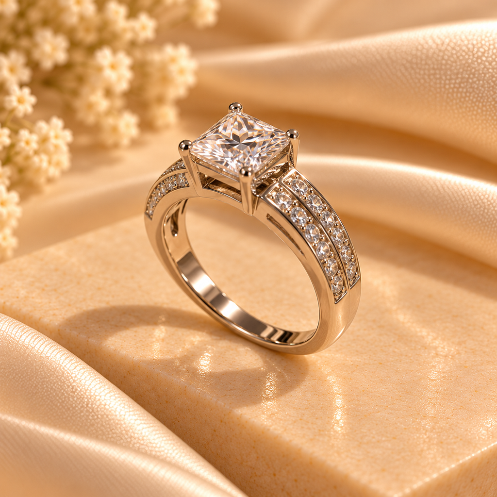 Silver Radiance Princess-Cut Crystal Ring