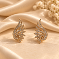 Golden Feather Crystal Stud Earrings