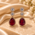 Ruby Radiance Crystal Halo Drop Earrings