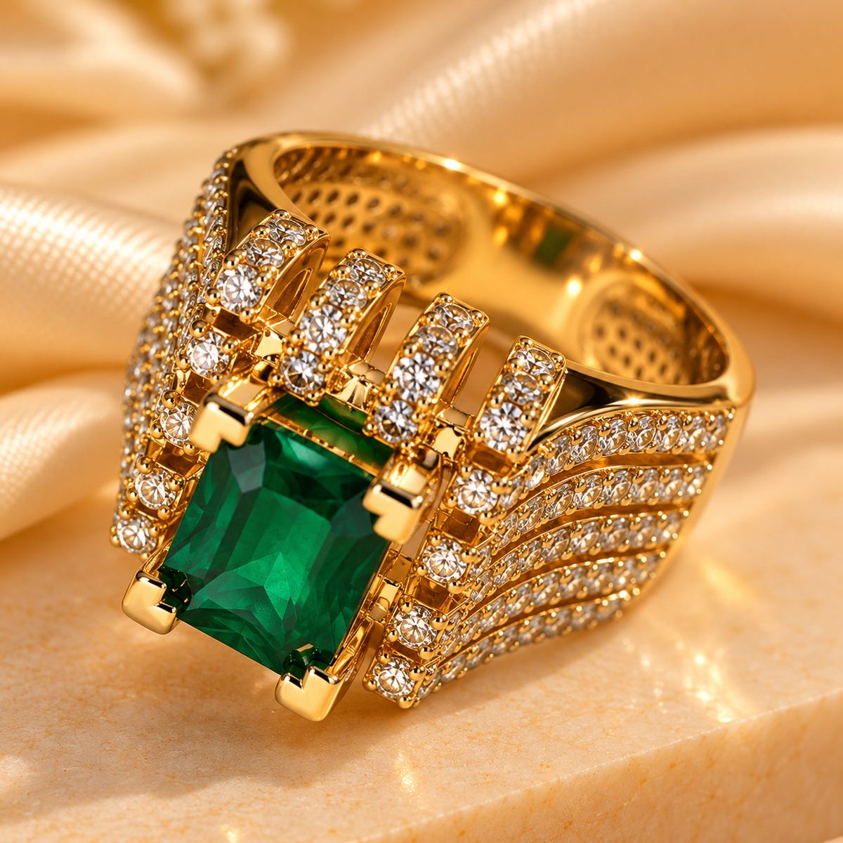 Emerald Royale Gold Crystal Statement Ring