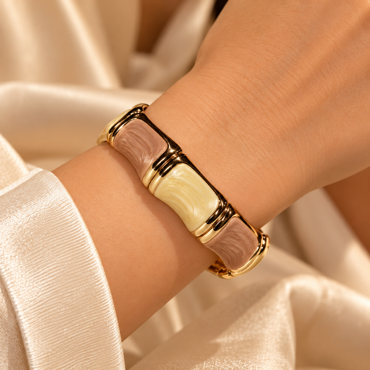 Blush Ivory Luxe Gold Cuff Bangle