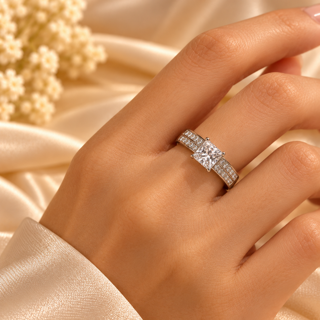 Silver Radiance Princess-Cut Crystal Ring