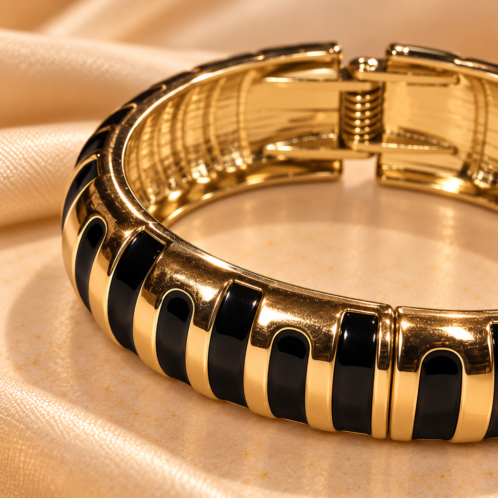 Noir Élan Black Enamel Gold Bangle
