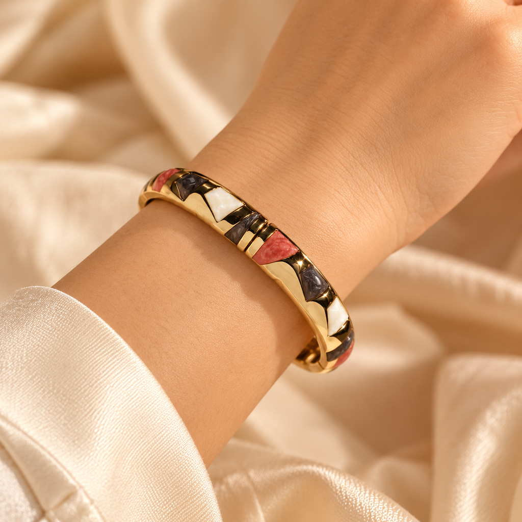 Solara Tricolour Enamel Gold Bangle