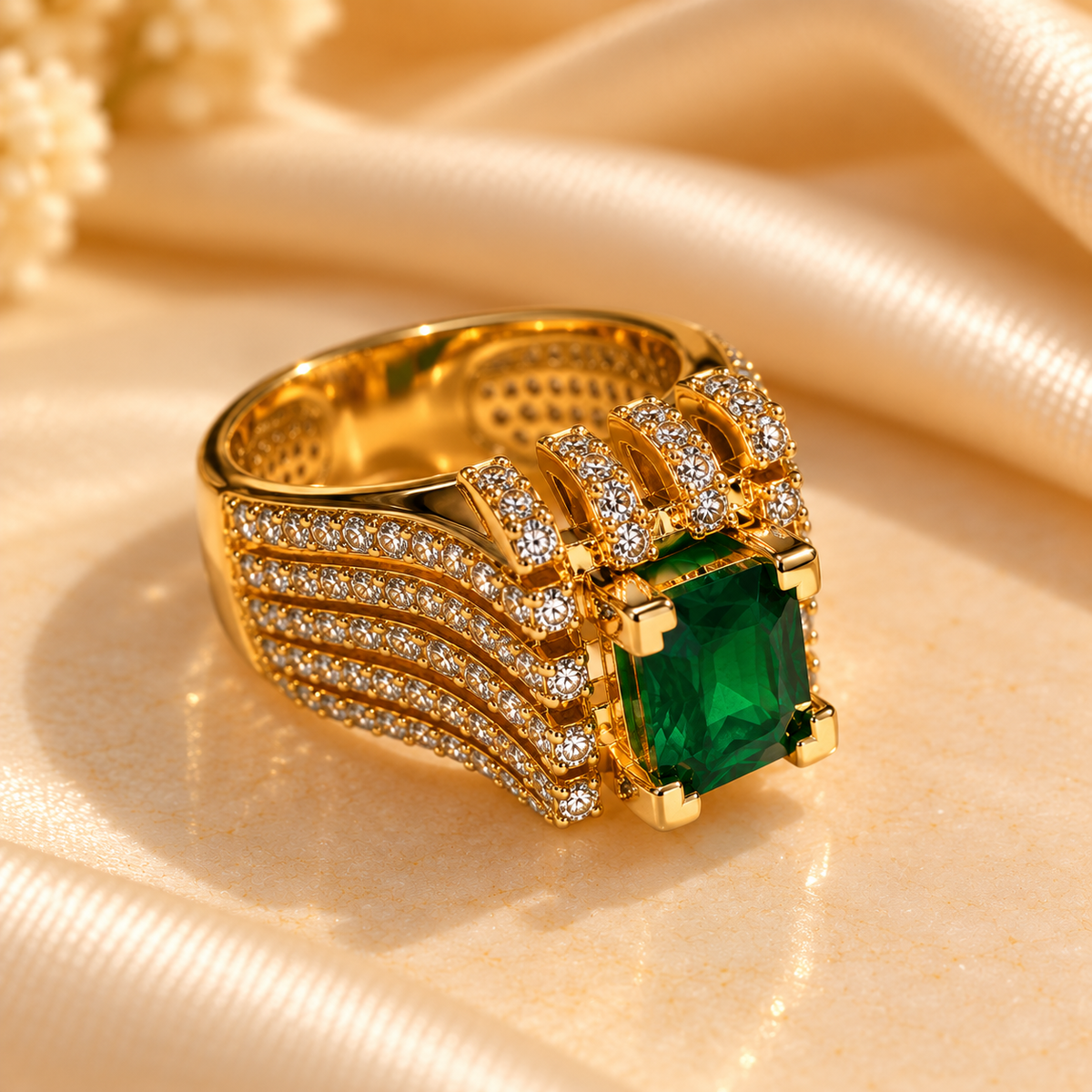 Emerald Royale Gold Crystal Statement Ring