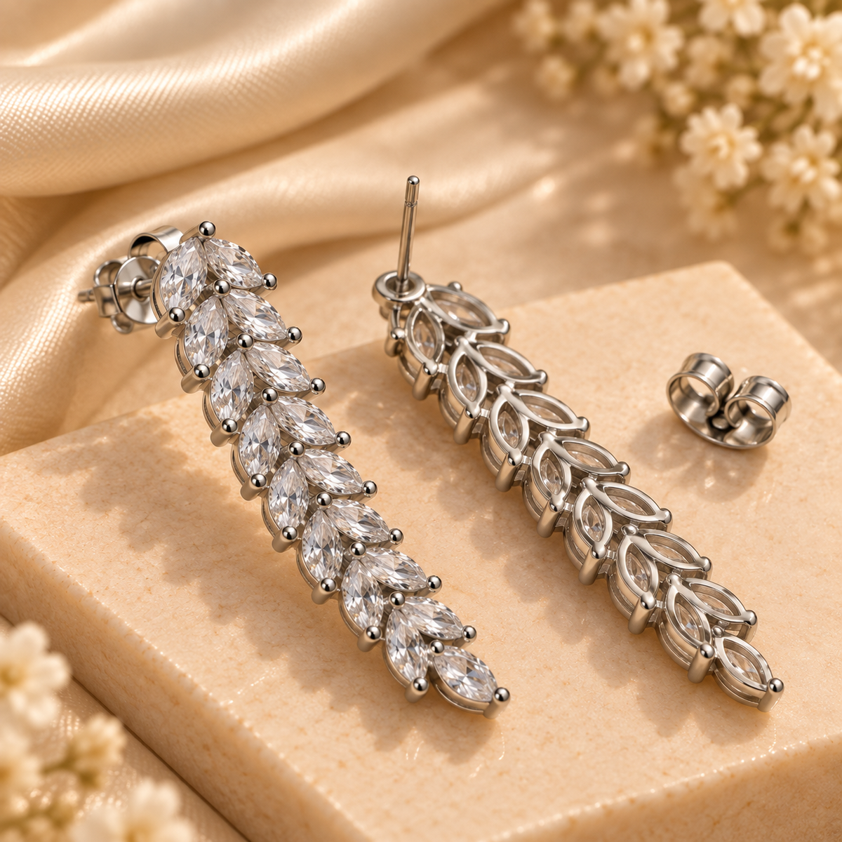 Crystal Leaf Cascade Stud Earrings