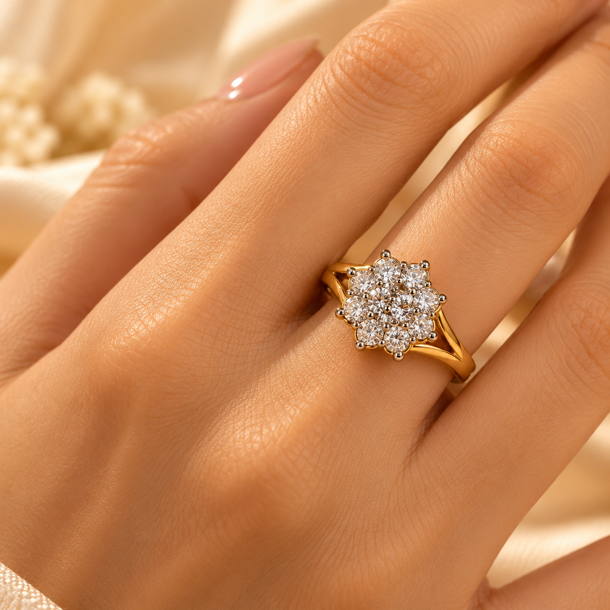 Golden Blossom Crystal Ring