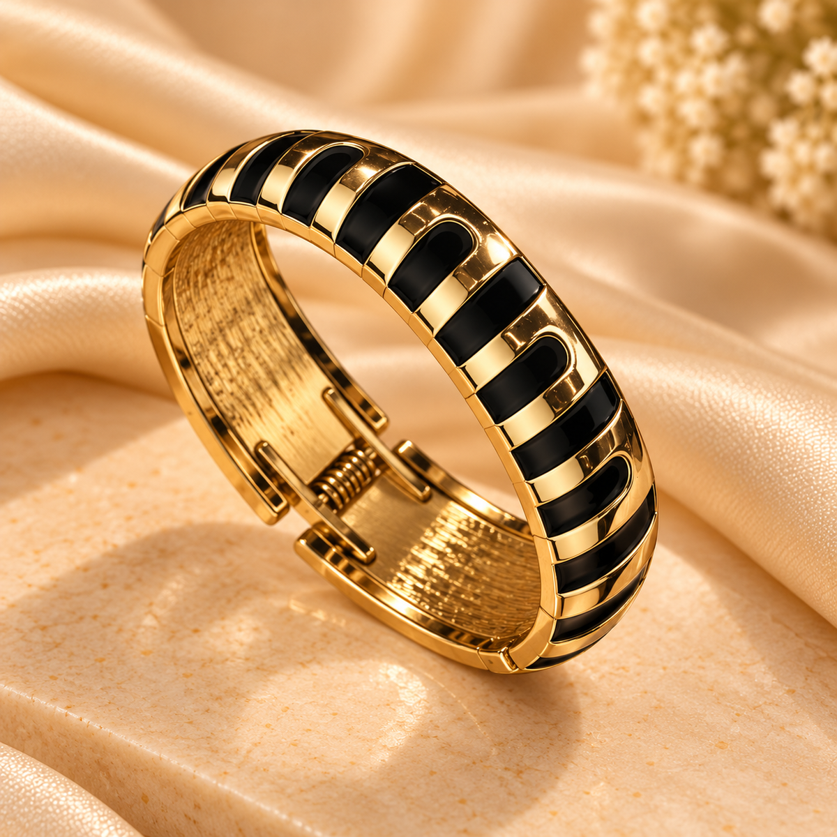 Noir Élan Black Enamel Gold Bangle