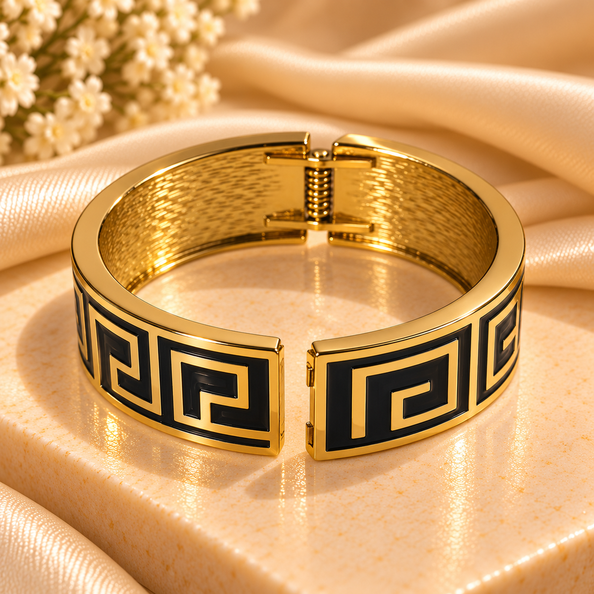 Noir Luxe Greek Key Gold Cuff Bangle