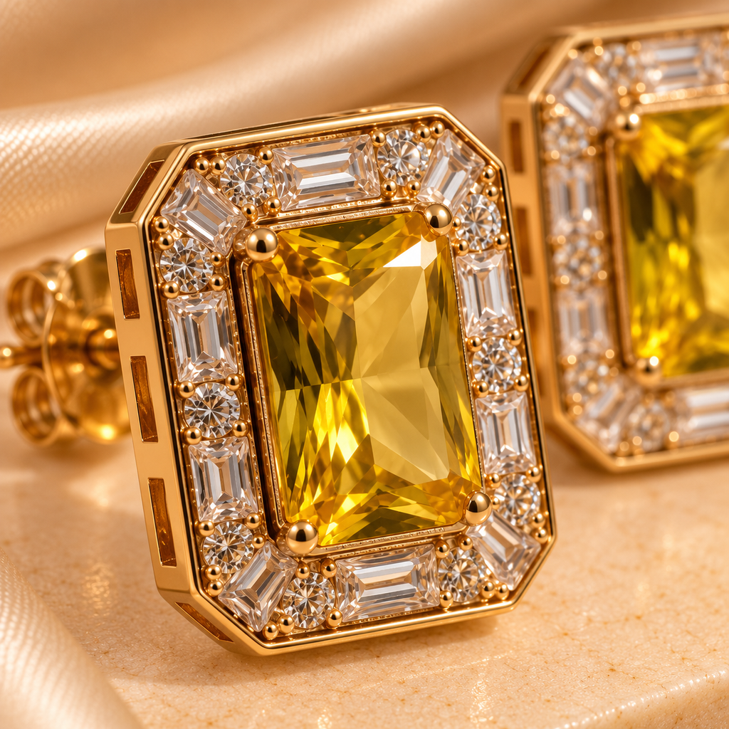 Golden Citrine Crystal Halo Studs