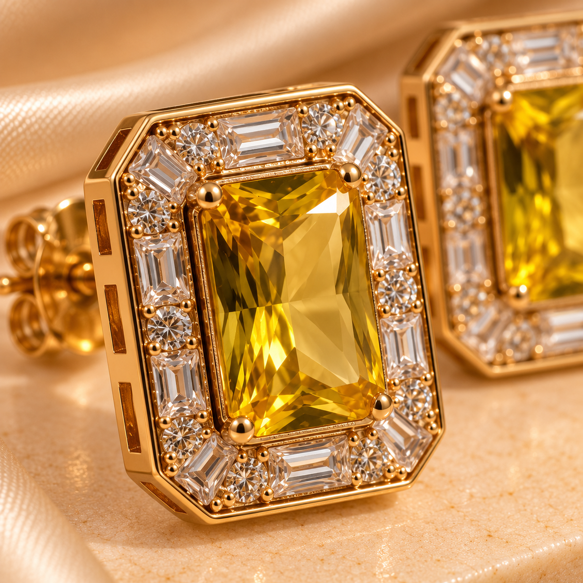 Golden Citrine Crystal Halo Studs