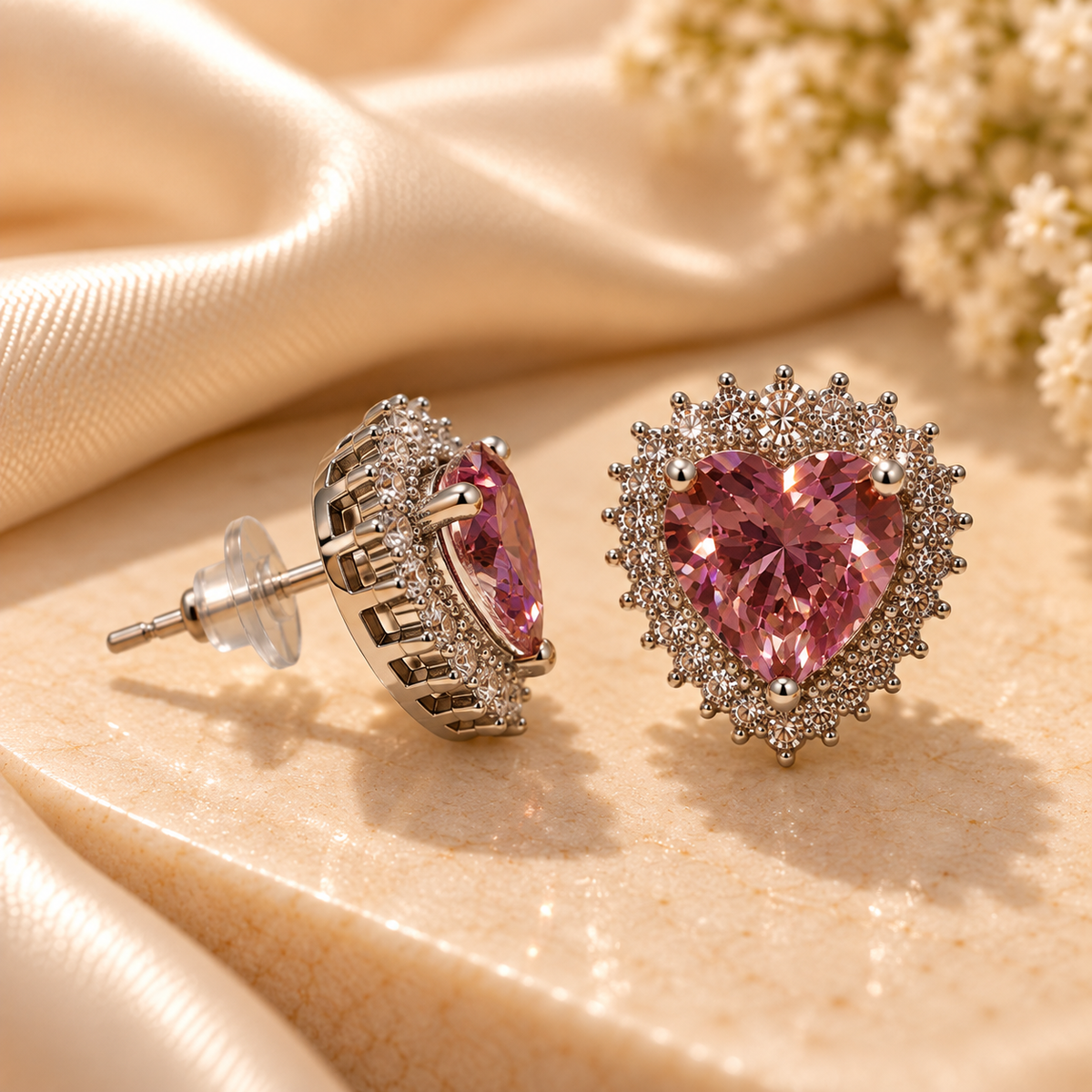 Blush Heart Crystal Halo Studs