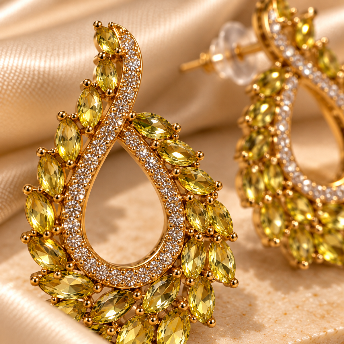 Verdant Cascade Crystal Teardrop Earrings