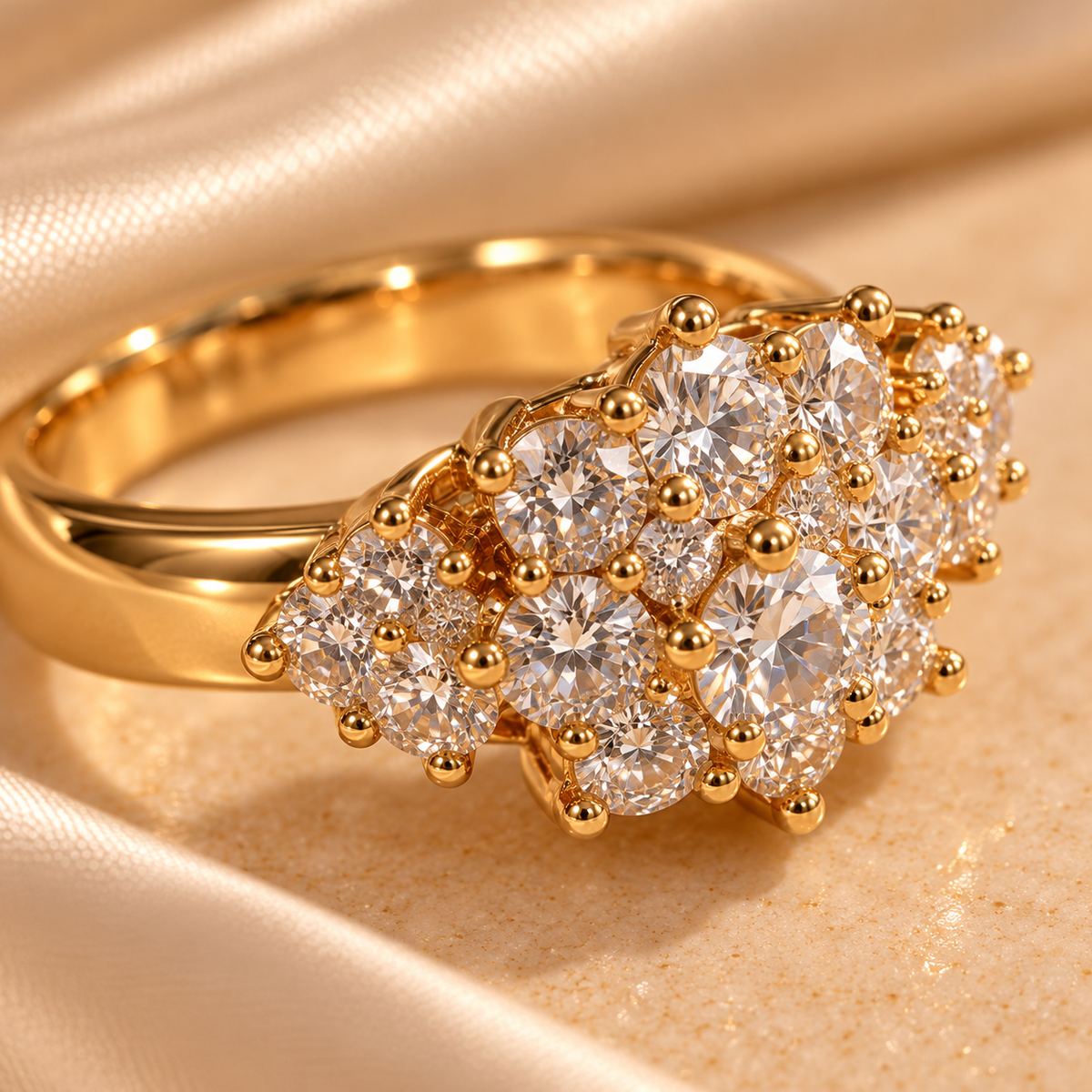Golden Cluster Crystal Statement Ring