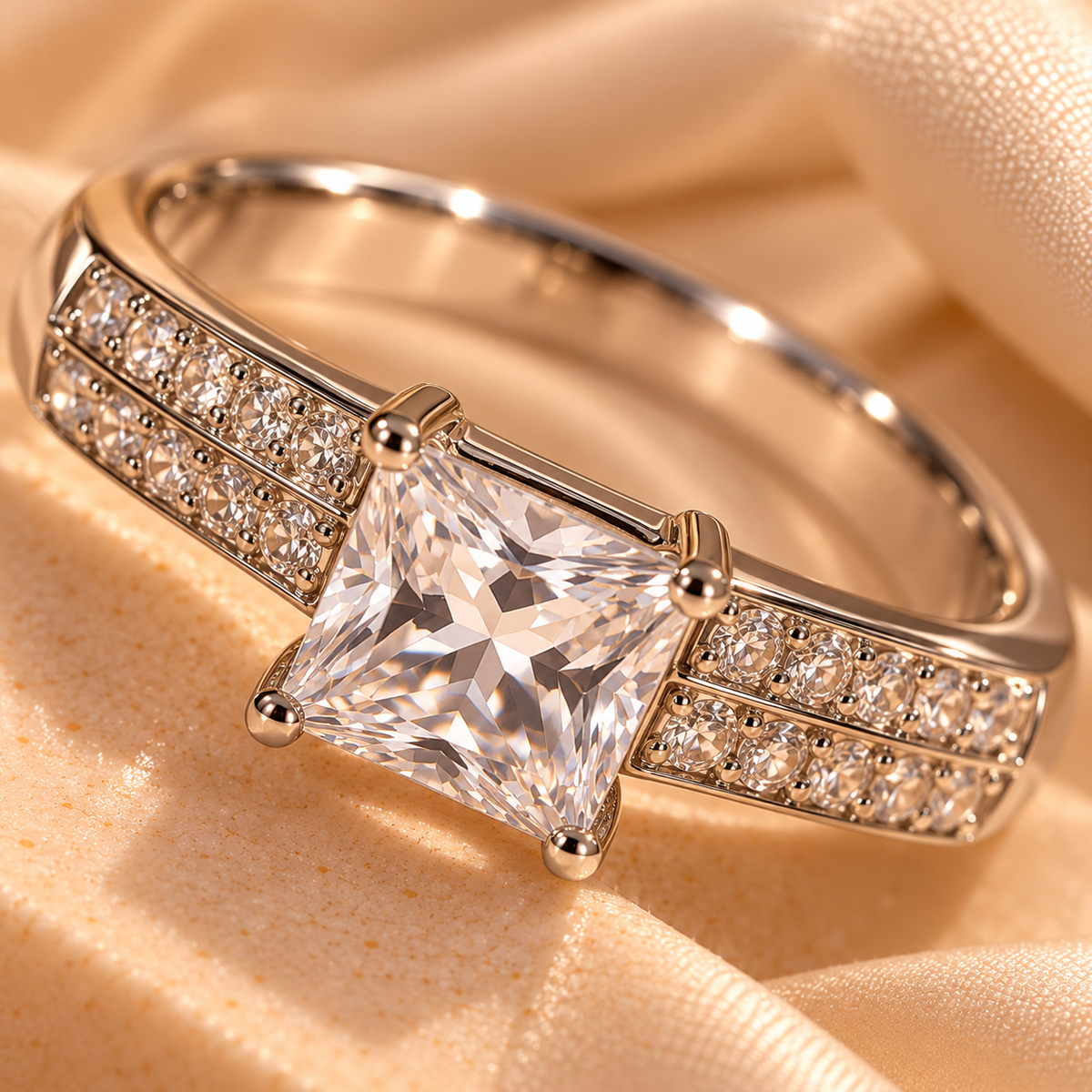 Silver Radiance Princess-Cut Crystal Ring