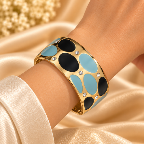 Azure Noir Enamel Gold Cuff Bangle