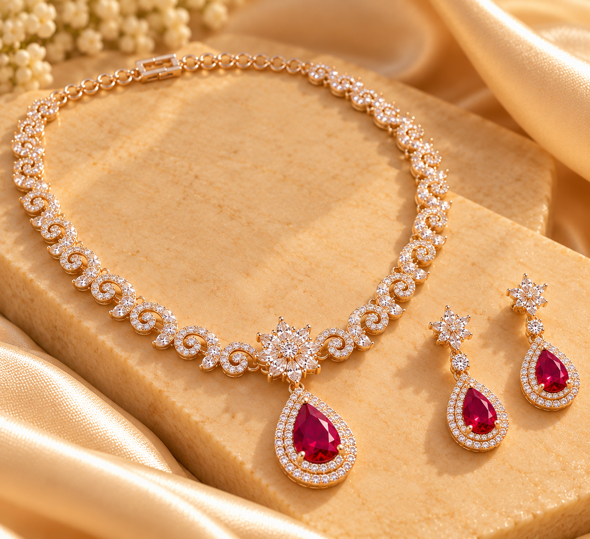 Ruby Royale Crystal Necklace & Earring Set