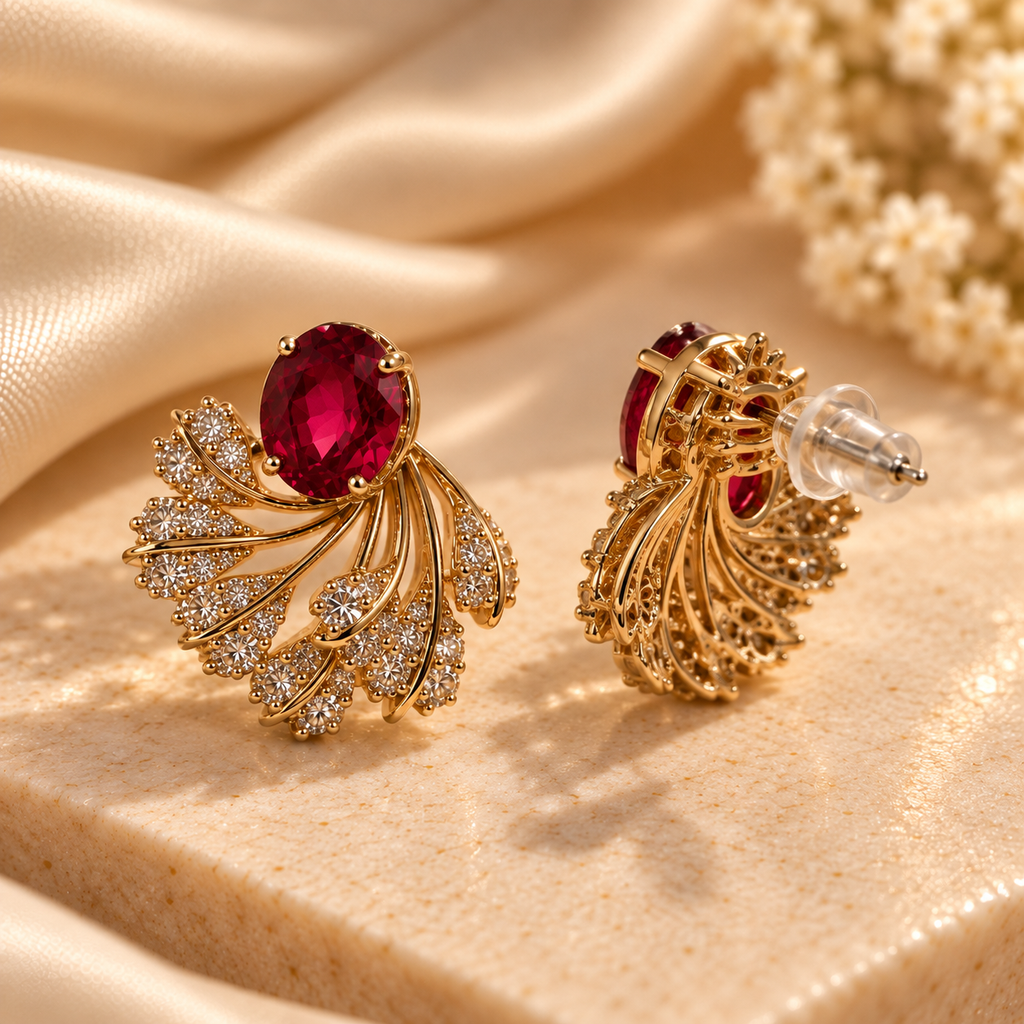 Ruby Fanburst Crystal Earrings