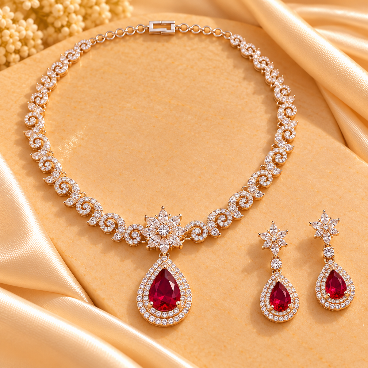 Ruby Royale Crystal Necklace & Earring Set