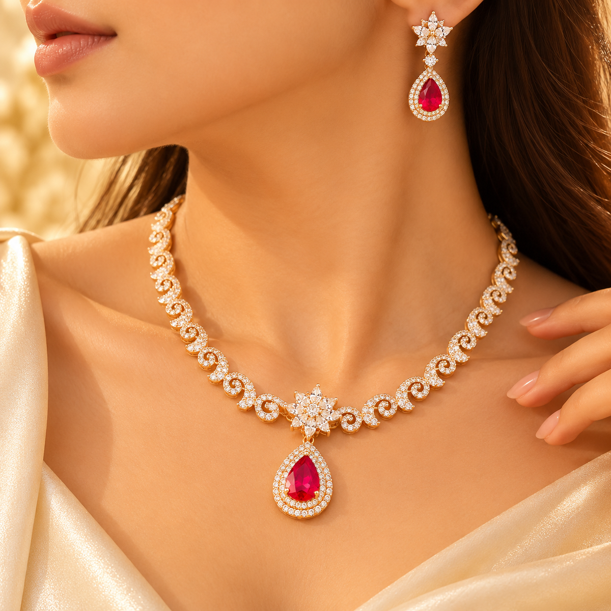 Ruby Royale Crystal Necklace & Earring Set
