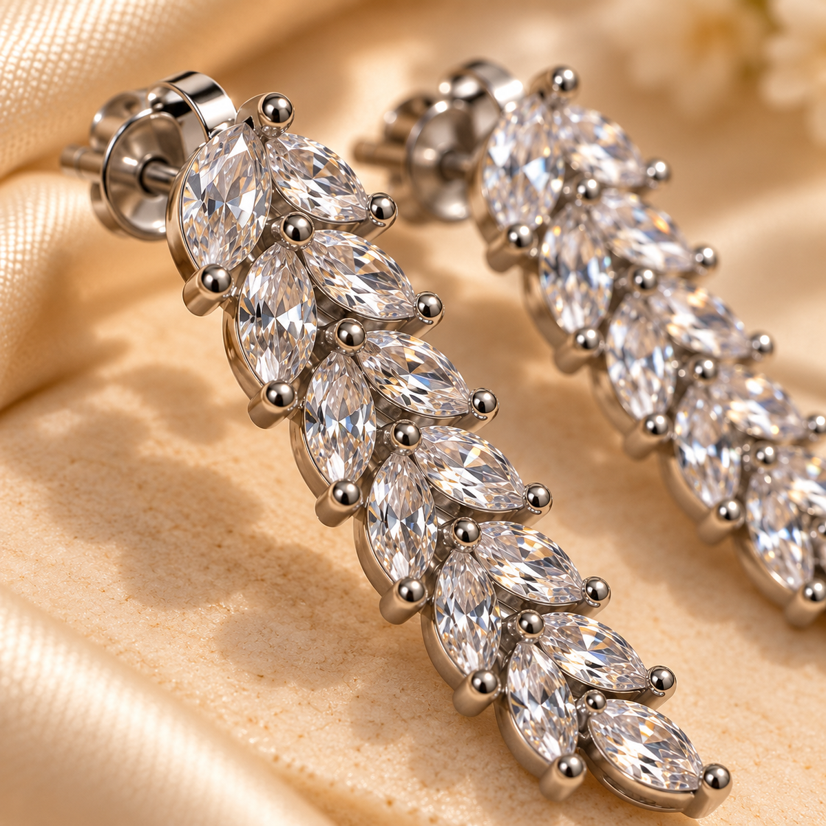 Crystal Leaf Cascade Stud Earrings
