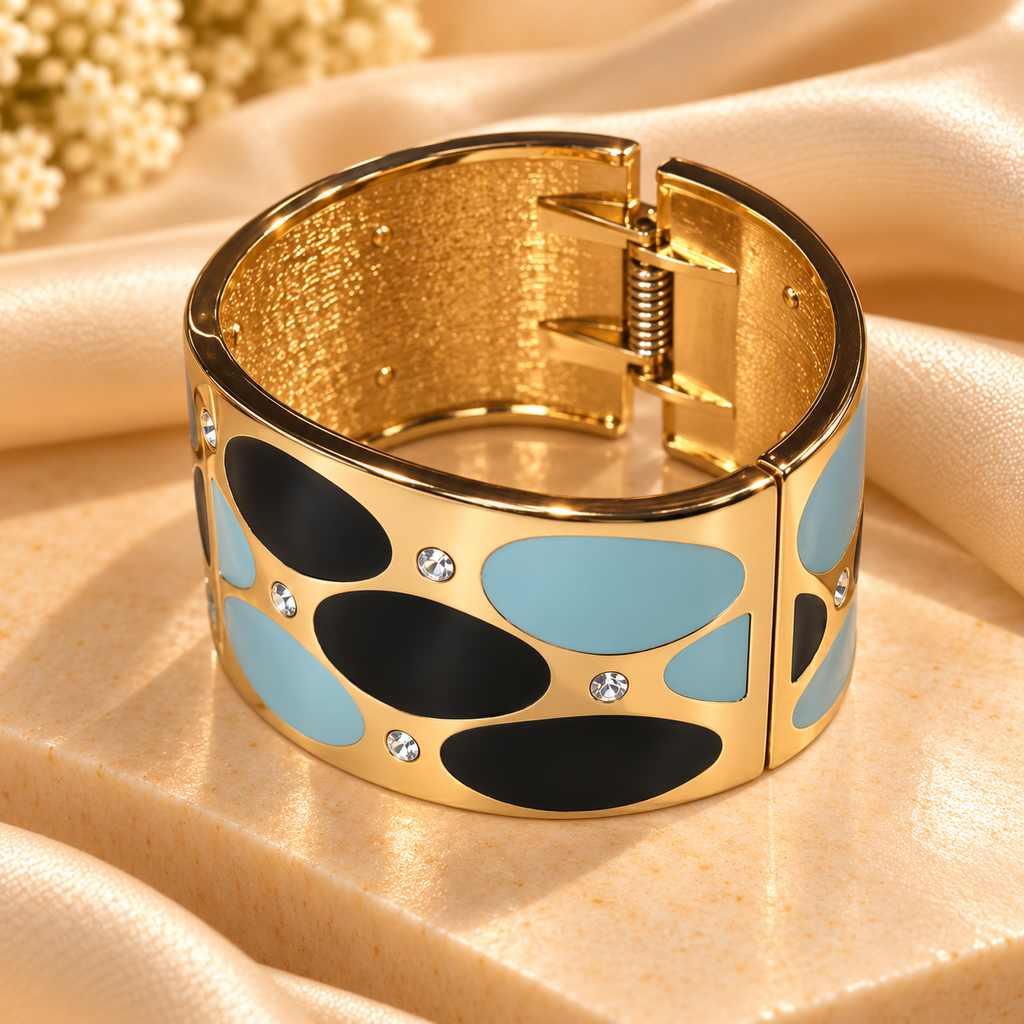 Azure Noir Enamel Gold Cuff Bangle