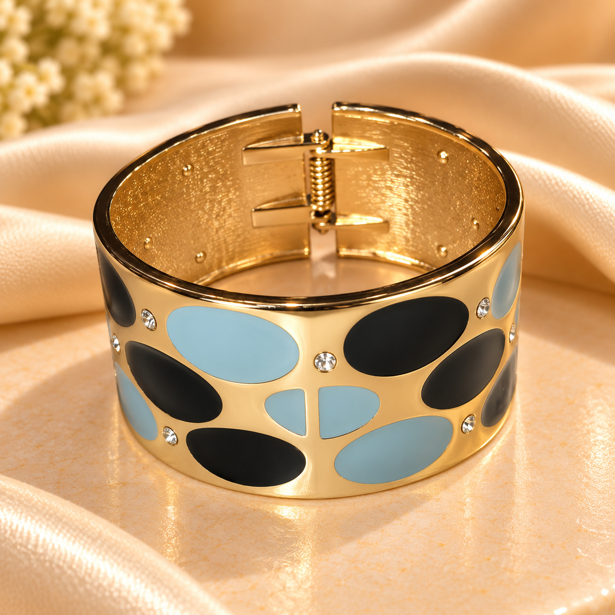 Azure Noir Enamel Gold Cuff Bangle