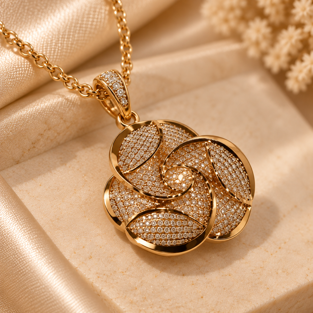 Golden Petal Swirl Pendant & Earring Set