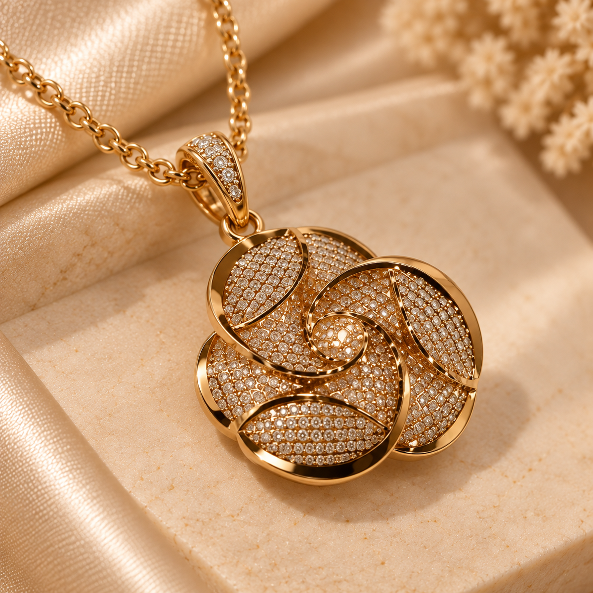 Golden Petal Swirl Pendant & Earring Set
