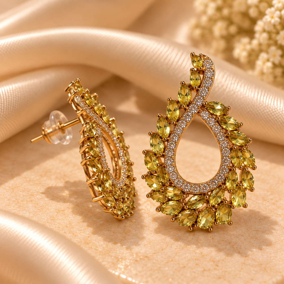 Verdant Cascade Crystal Teardrop Earrings