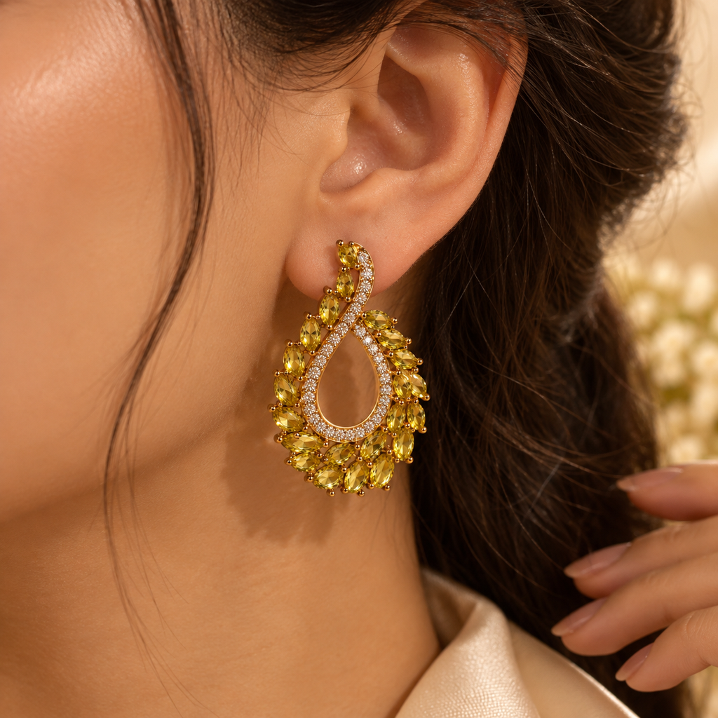 Verdant Cascade Crystal Teardrop Earrings