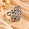 Silver Royal Filigree Crystal Statement Ring