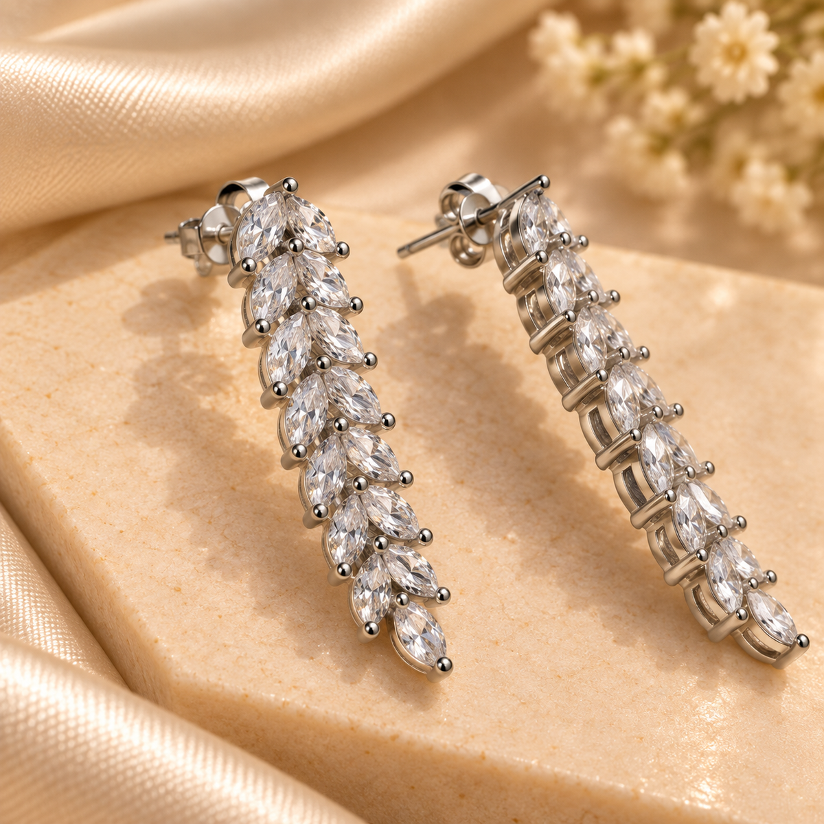 Crystal Leaf Cascade Stud Earrings
