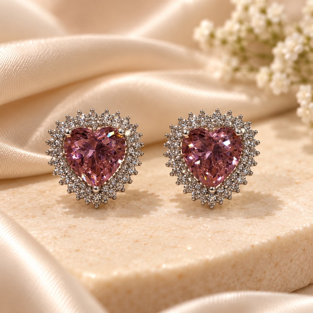 Blush Heart Crystal Halo Studs
