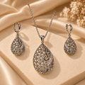Silver Filigree Teardrop Pendant & Earring Set