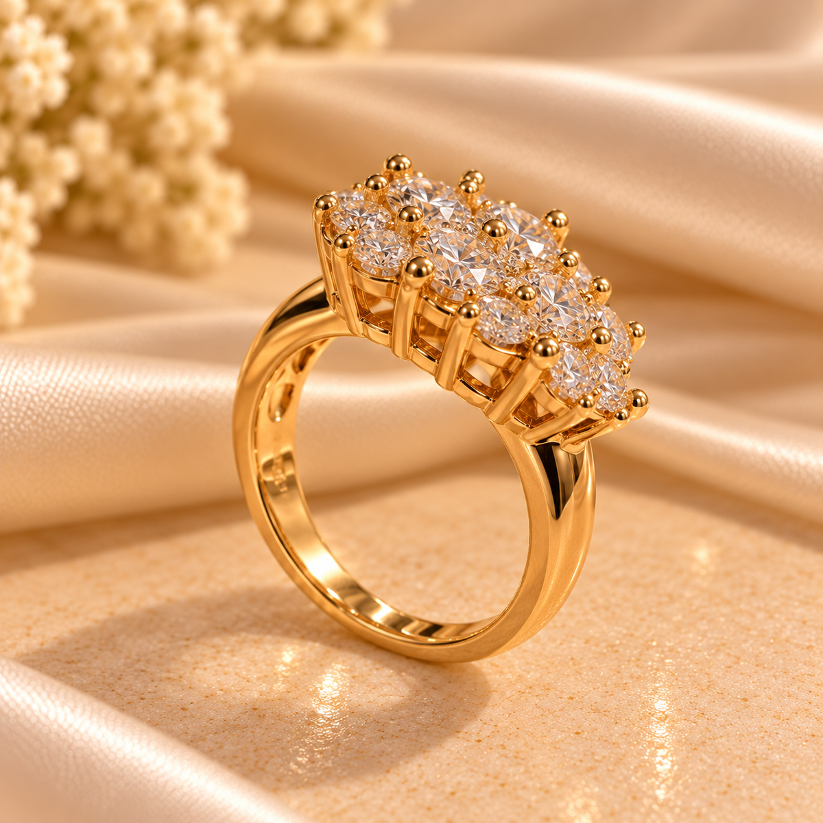 Golden Cluster Crystal Statement Ring
