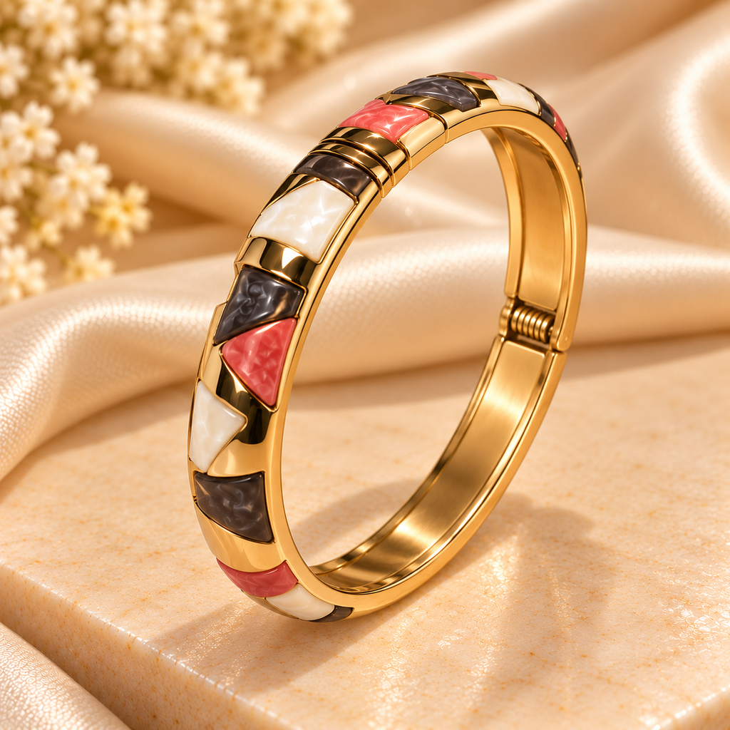 Solara Tricolour Enamel Gold Bangle